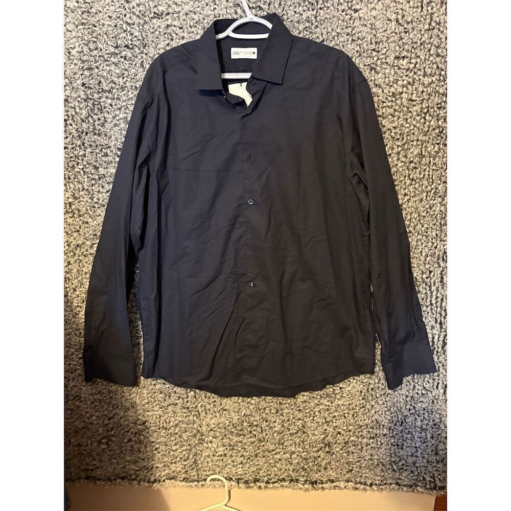 ZARA Men's XL Blue Long Sleeve Button-Up Shirt Casual